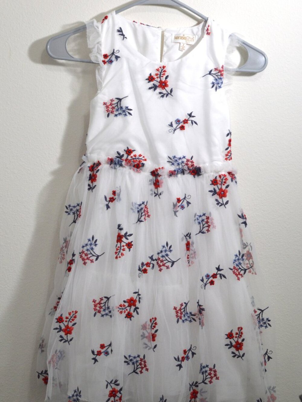 Kensie Girl Size 7 - White Red Blue Floral Lace Sleeveless Dress